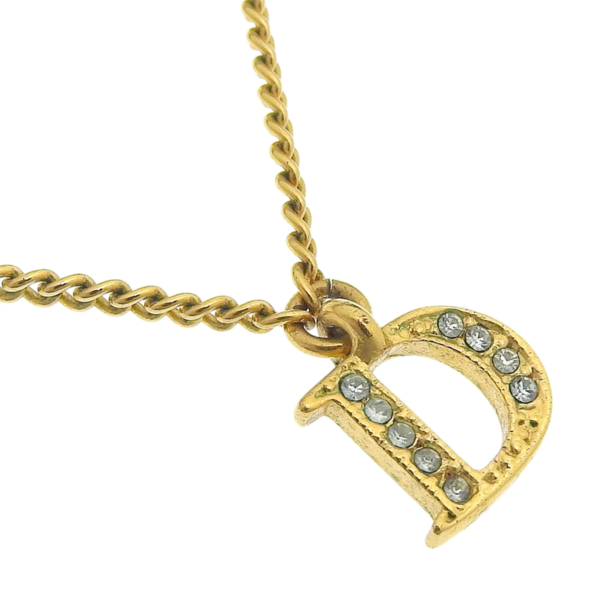 Christian Dior Logo Necklace, Gold Plated, Approximately 8.1g, Women's.